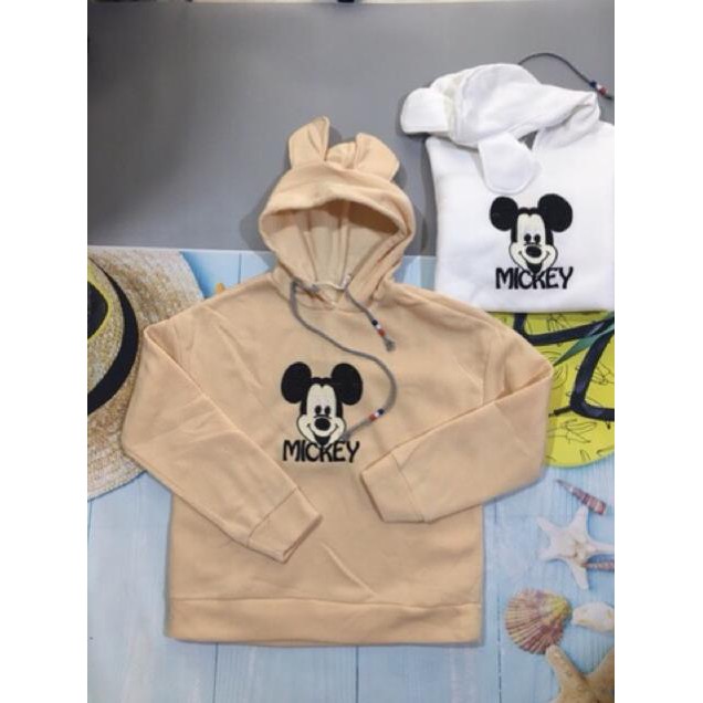 Áo hoodie nữ có mũ thêu MICKEY chất liệu nỉ bông