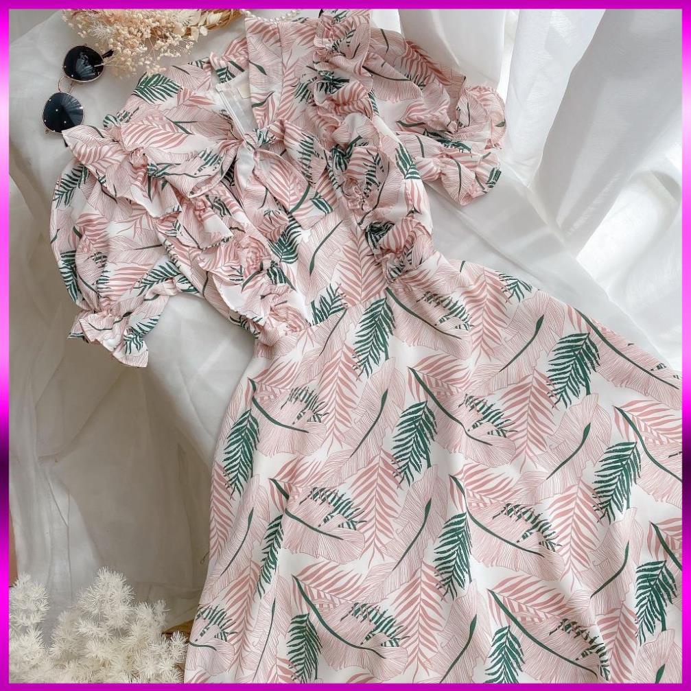 [HÀNG THIẾT KẾ] ĐẦM HỒNG XANH HOẠ TIẾT CỘT EO - CHẤT LIỆU CAO CẤP - MÀU HỒNG / XANH BÁNH BÈO | BigBuy360 - bigbuy360.vn