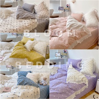 (5 màu) Set Chăn Ga Gối Cotton Tim Viền Bèo Cao Cấp 4 món - Phong Cách Hàn Quốc - Tone Pastel Trendy