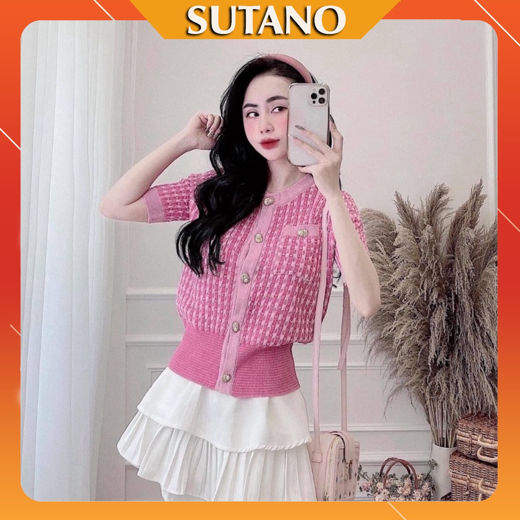 Áo Cadigan Nữ, Áo Dệt Kim Ngắn Tay Len Mỏng Màu Hồng Siêu Sang Chảnh A448 SUTANO | BigBuy360 - bigbuy360.vn