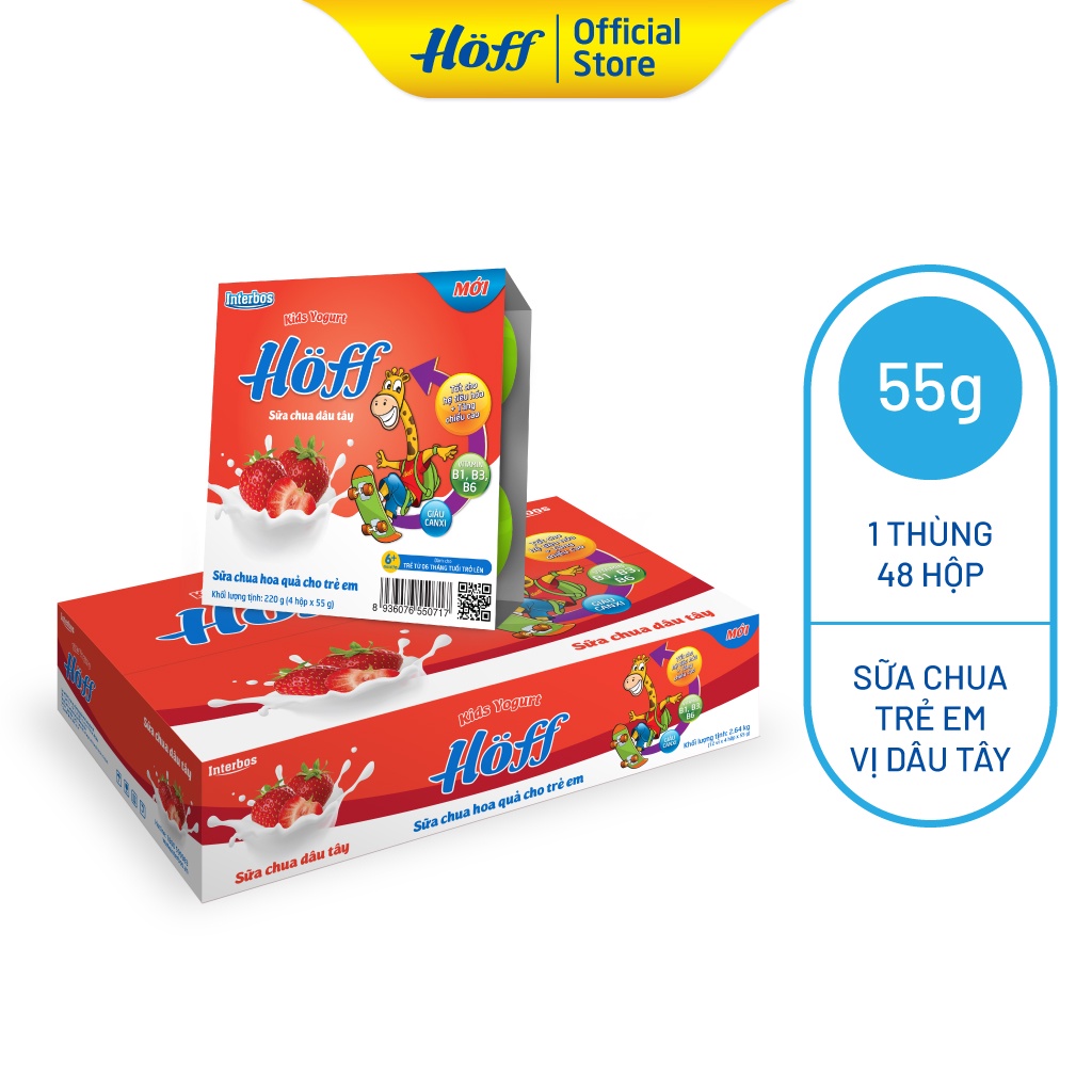 Sữa Chua trẻ em vị Dâu HOFF (4 vỉ - 16 hộp)