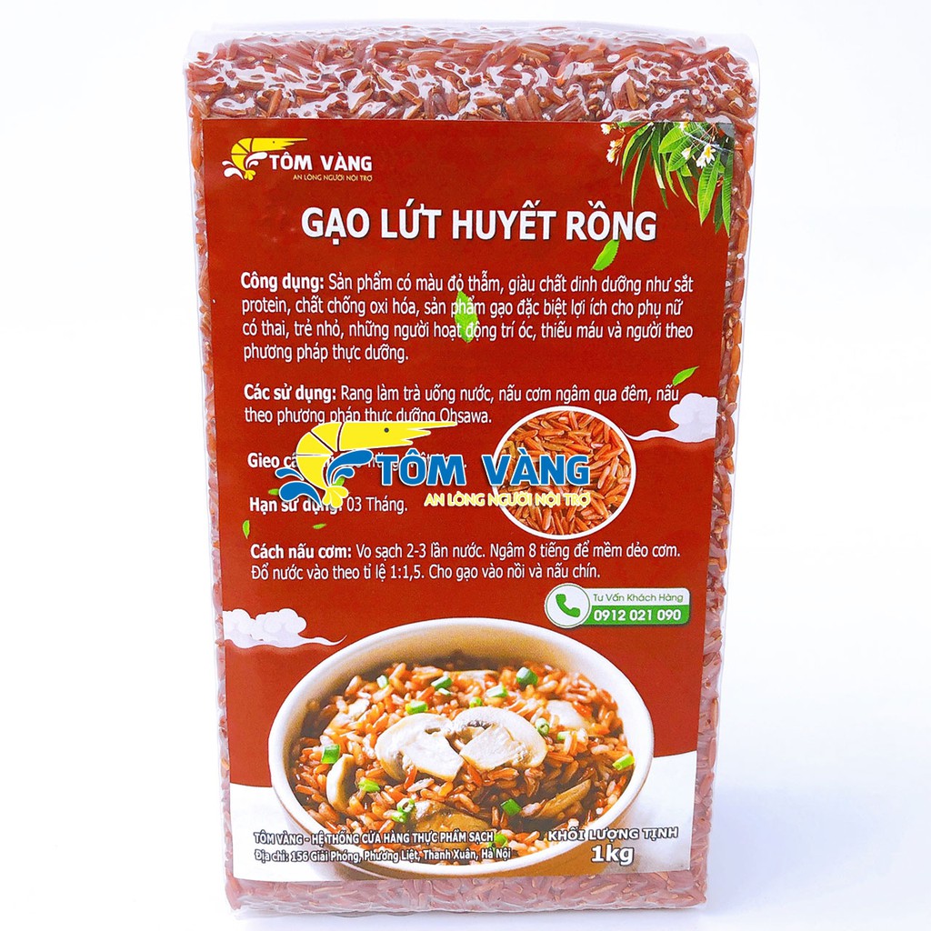 Gạo Lứt Huyết Rồng - (Túi 1kg) - Tôm Vàng Food