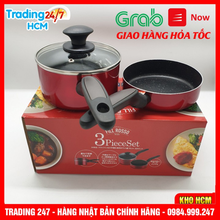 Set 2 nồi chảo chống dính 16cm kèm nắp đậy Kakusei dùng được bếp từ Nhật Bản