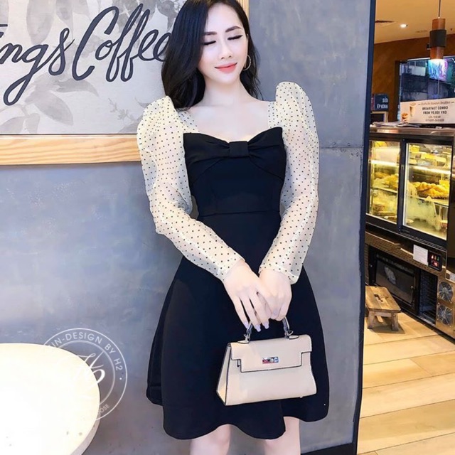 VÁY XOÈ CHẤM BI NƠ NGỰC MS24123