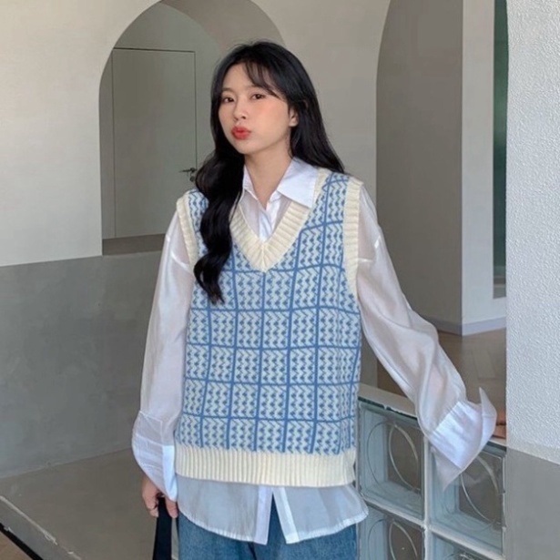 Gile Len Nữ FreeSize, Áo Len Gile Nữ Kẻ Caro Xanh Sóng Hàng Quảng Châu Cực Đẹp | BigBuy360 - bigbuy360.vn