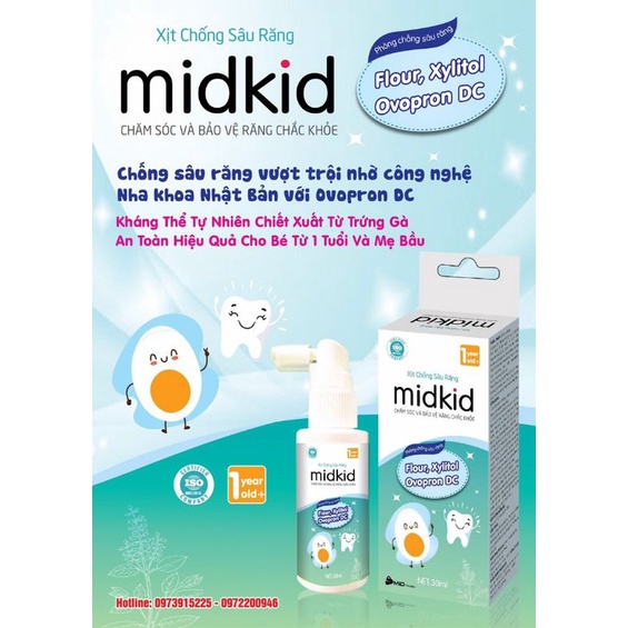 [Tặng Kèm Nước Muối Em Bé] Xịt Chống Sâu Răng Midkid, Bảo Vệ Răng Miệng Bé Khỏi Các Tác Nhân Gây Sún Cho Bé Từ 1 Tuổi