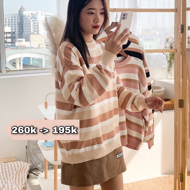 Áo len cổ tròn kẻ to chất len siêu mềm (Ảnh thật) | BigBuy360 - bigbuy360.vn