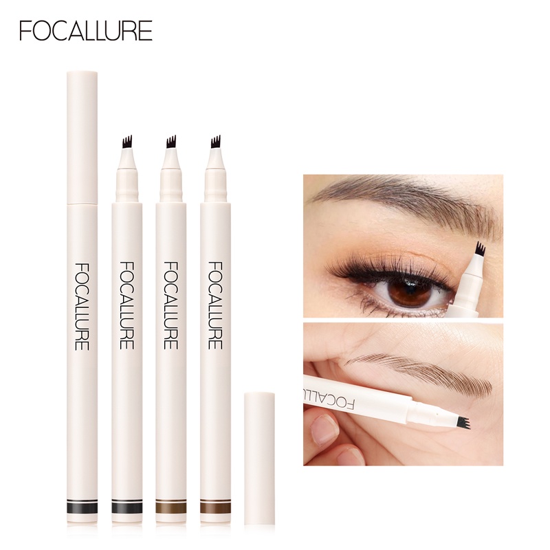 Bút kẻ lông mày FOCALLURE đầu 4 ngòi phẩy sợi chống nước lâu trôi 10g