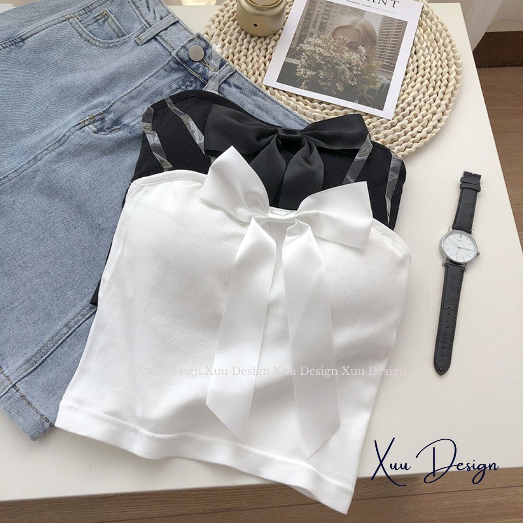 Áo bra nữ không dây phối nơ ngực Xuu, vải cotton cao cấp co dãn 4 chiều tặng kèm dây áo trong suốt - BR18