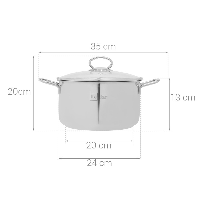 Nồi inox 3 đáy Fivestar nắp kính 24cm, 26cm, 28cm - Tân Hợp Thành, bảo hành 5 năm