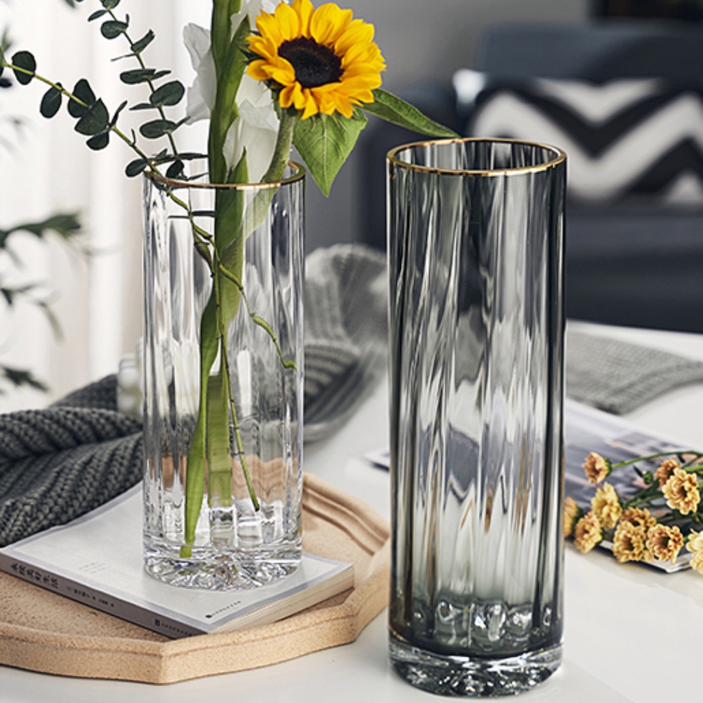 Bình Hoa Thủy Tinh Trụ Tròn, Lọ Cắm Hoa Cao Cấp Trang Trí Nhà Cửa Sang Trọng BlueBell