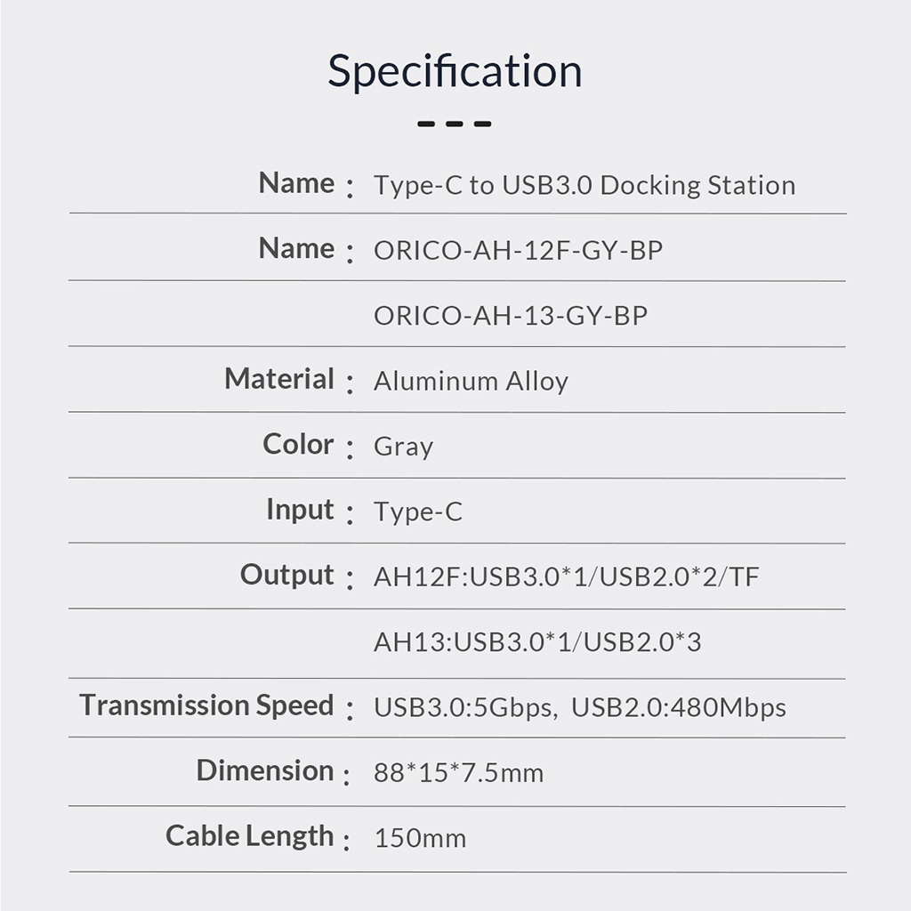 Hub chia USB Type-C sang USB-A MicroSD/TF 3.0 ORICO AH-12F AH-13 USB-C to Type-A Cho Macbook Laptop PC Smartphone Tablet