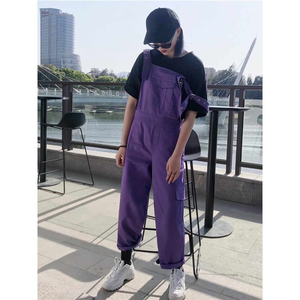 (ảnh Feedback Ở Cuối) Yếm Quần Dài Màu Tím Phong Cách Harajaku Cá Tính Ulzzang | BigBuy360 - bigbuy360.vn