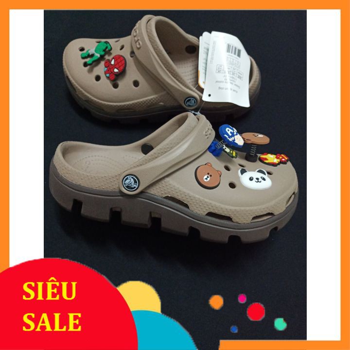 Dép Cross Cá, TẶNG 12 STICKER, sục quai ngang bịt đầu nam nữ cross màu nâu