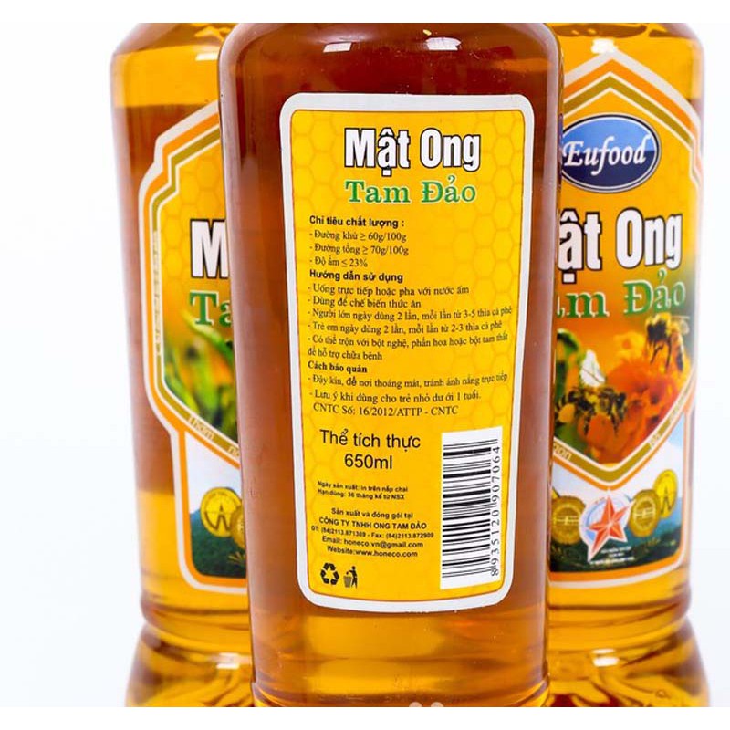 Mật ong Tam Đảo nhãn xanh Eufood- mật ong nguyên chất (650ml)