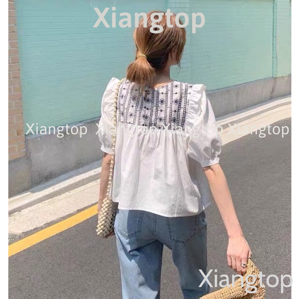 Áo babydoll tiểu thư thêu hoạ tiết kaca NH000101 aosomicongsothietke