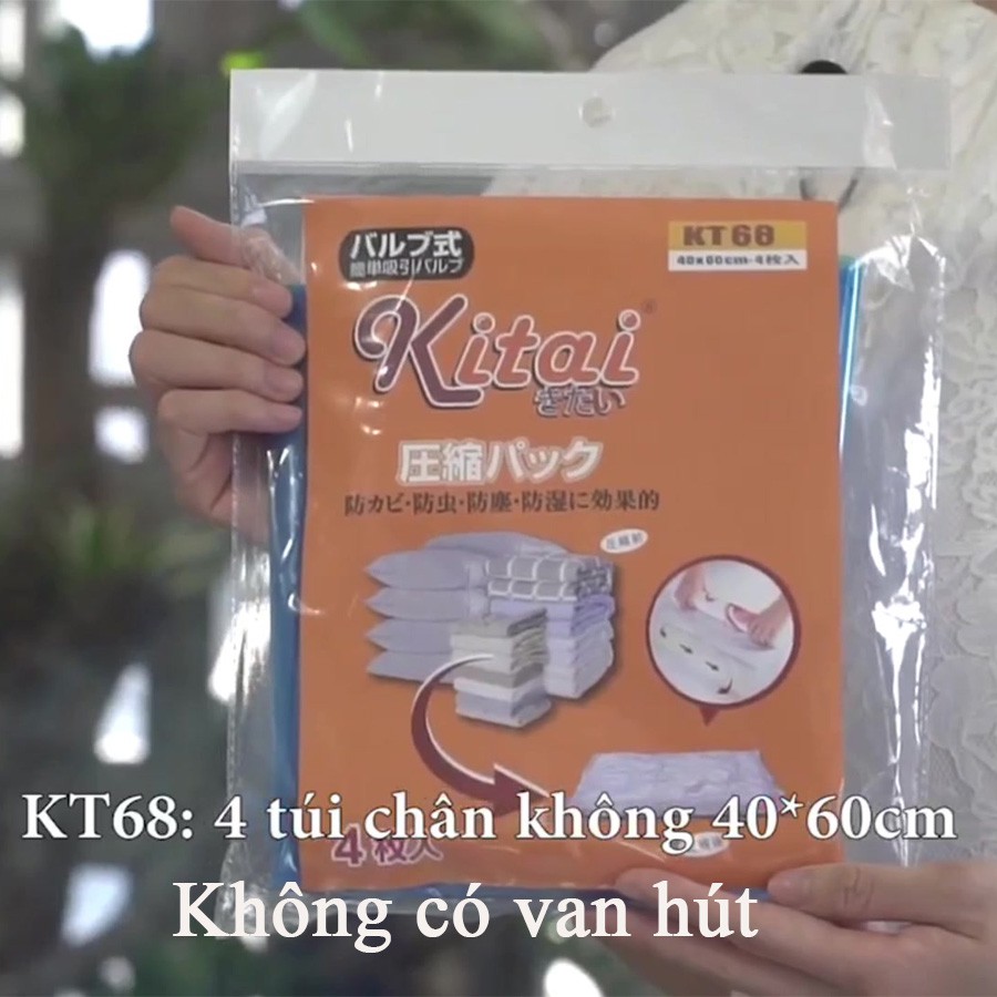 Bộ 4 túi chân không Kitai KT68 đựng quần áo, chăn màn, mền gối của Nhật Bản cỡ nhỏ kích thước 40x60cm