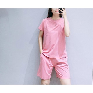 S002 - (40-68kg) Bộ áo thun quần cộc nữ trơn basic vải cotton cao cấp