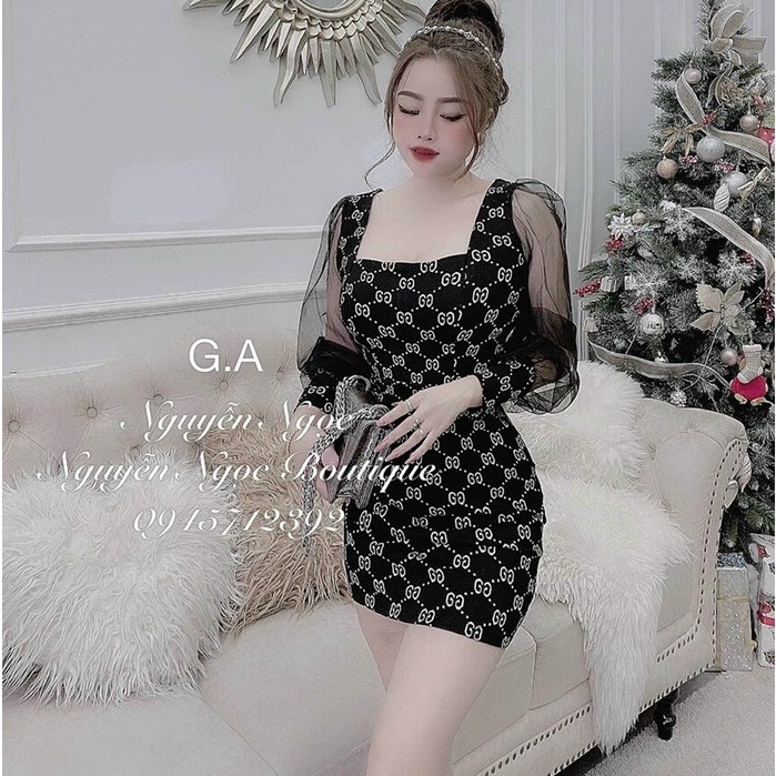 Đầm Váy Dáng Ôm Họa Tiết Chữ Gg Thiết Kế Tôn Dáng Siêu Xinh Sang Chảnh Dạo Phố, Dự Tiệc Thời Trang Nữ Xm Minh Phúc