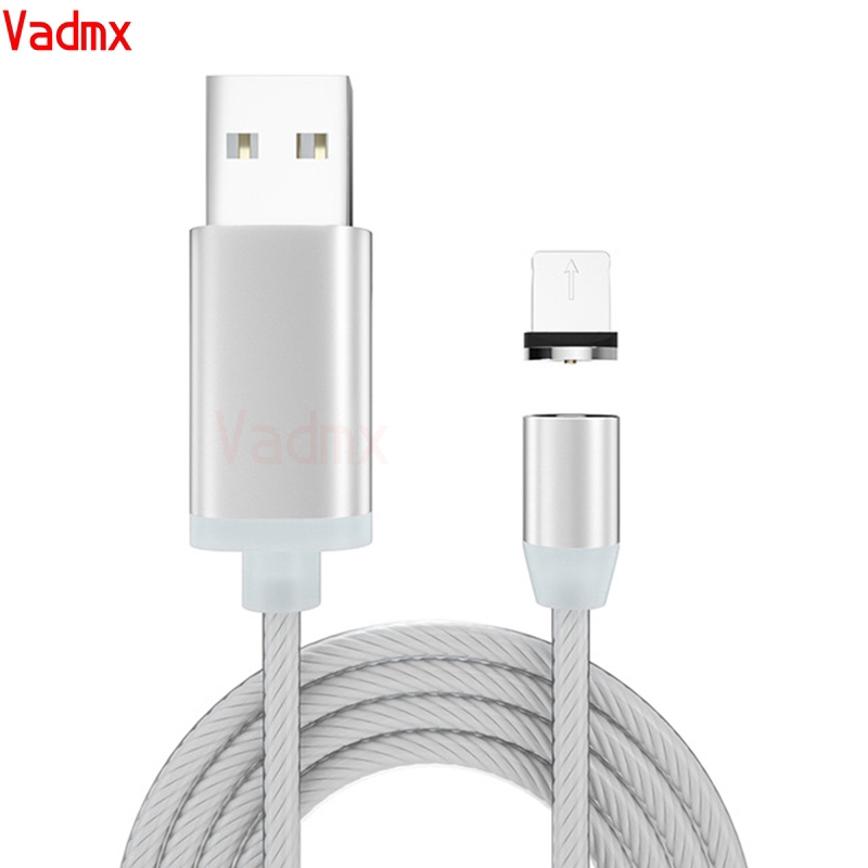 Magnetic Flowing LED Light Cable 2.4A Fast Charging Micro USB Type C Led Cord Type-C USB-C Android Charger For iPhone