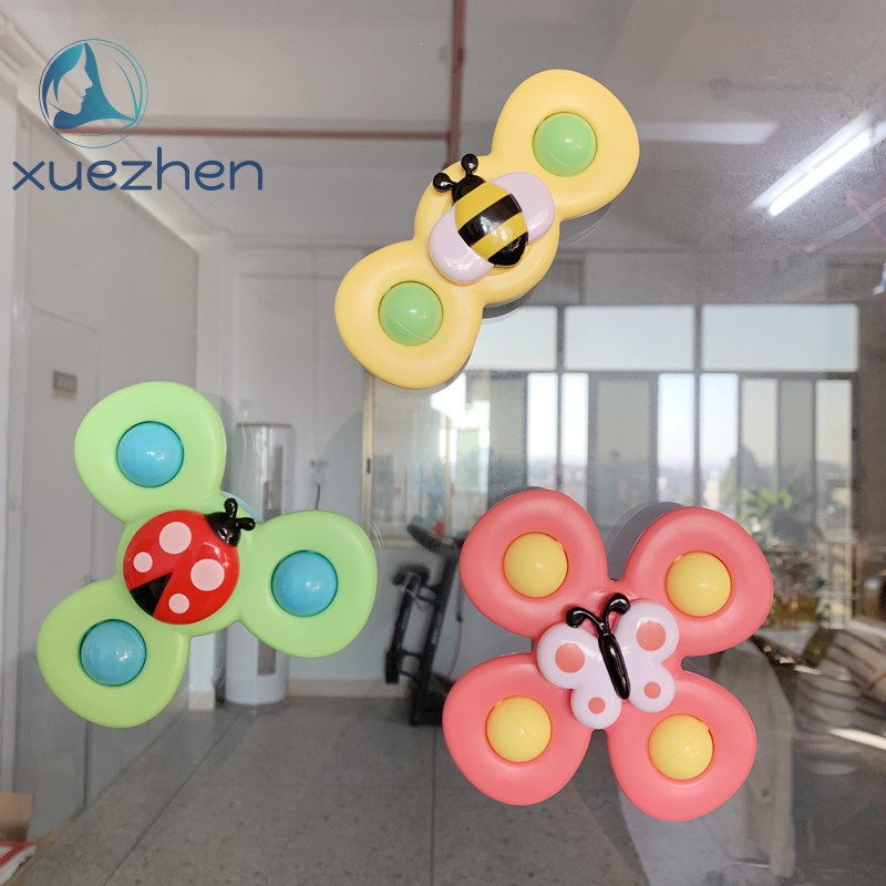 SPINNER Set 3 Đồ Chơi Con Quay Hình Bông Hoa / Côn Trùng Có Giác Hút Gắn Trên Bàn Dành Cho Các Bé