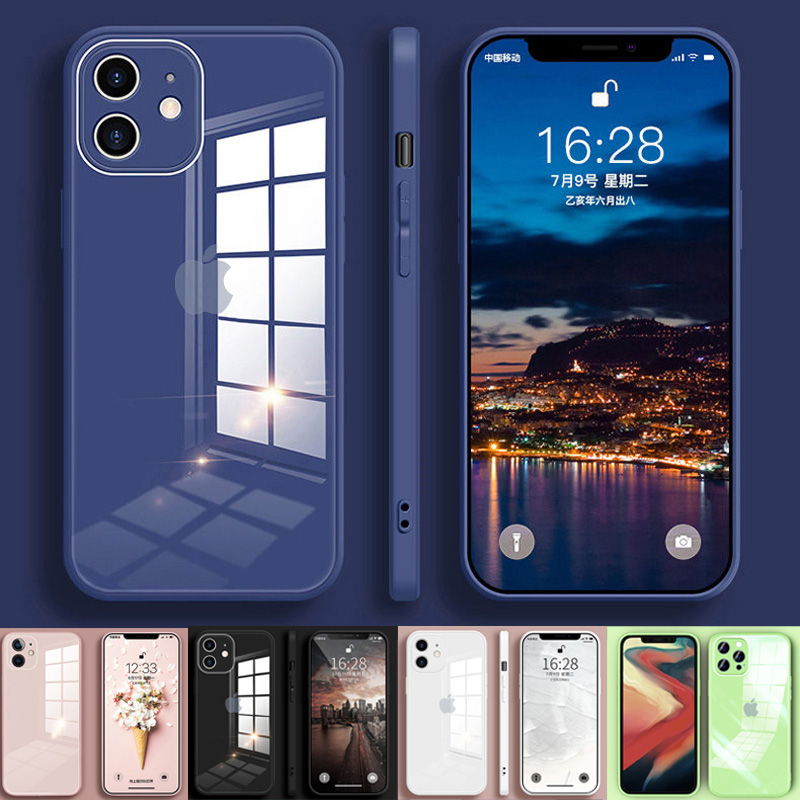 9H Chống sốc cứng Kính cường lực Vỏ silicone lỏng Đối với iPhone 12 11 Pro Max Mini X XR XS Max 7 8 Plus Vỏ bọc Vỏ hộp bảo vệ máy ảnh