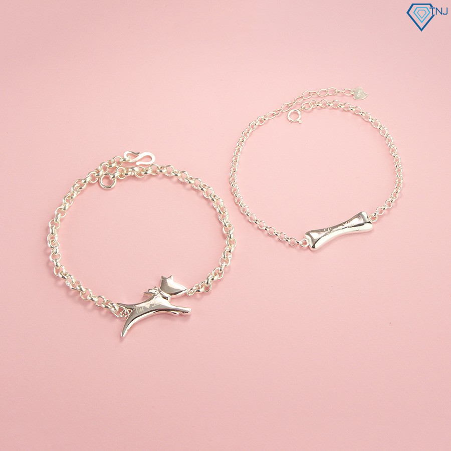 Vòng tay đôi bạc thật khắc tên hình con chó và khúc xương LTD0012 - Trang Sức TNJ