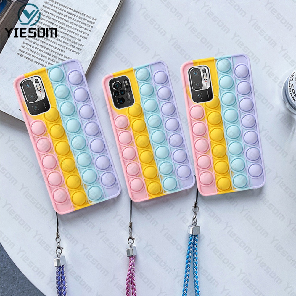 Ốp Điện Thoại Hình Cầu Vồng Kèm Dây Đeo Cho Redmi Note 10 10S 9S 9 Pro Redmi 10 9 9A 9C 9T Note 7 8 Pro K30 K40 Pro