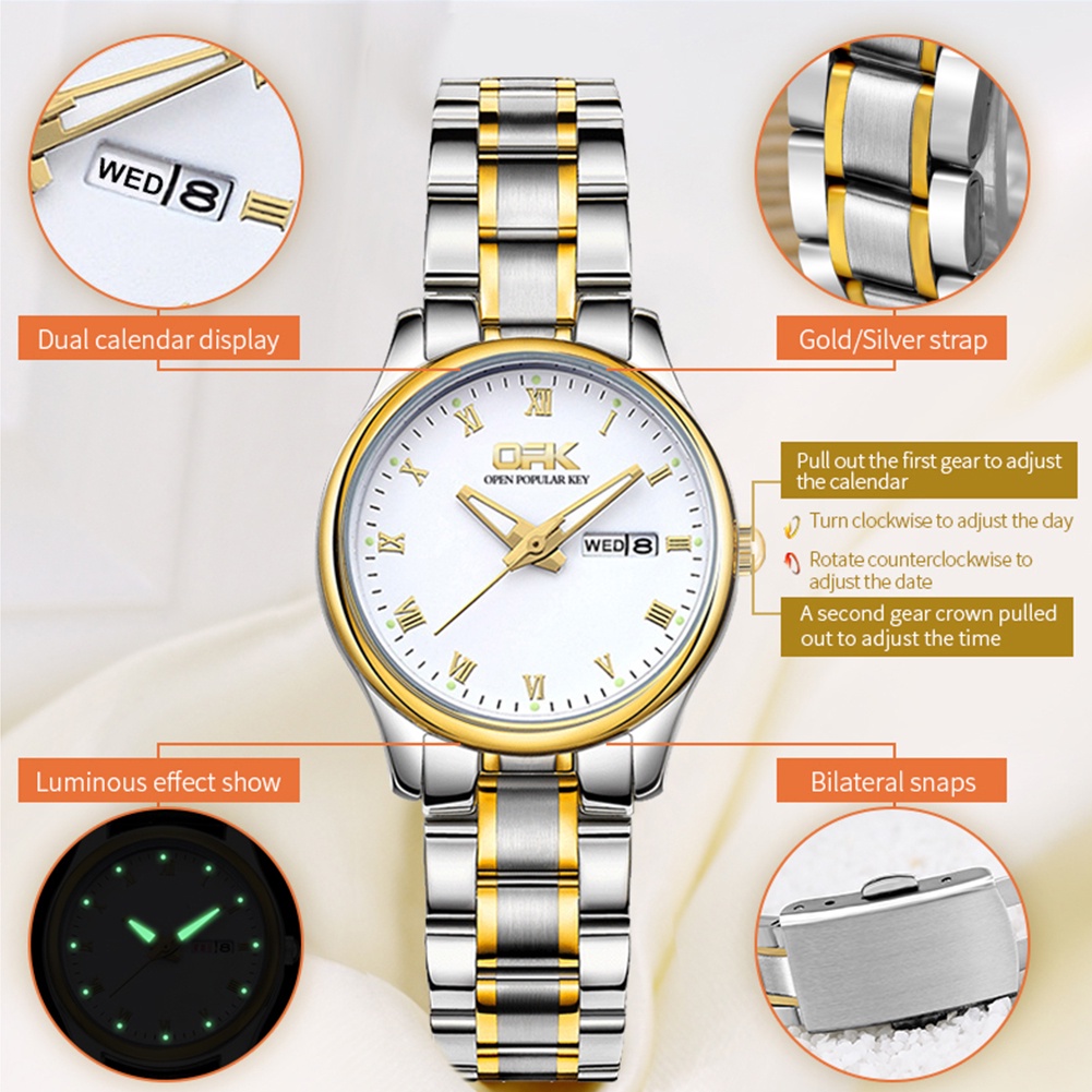 Đồng Hồ Quartz Nữ OPK 8121 Mặt Số Nhỏ Có Dây Đeo Thép Chống Nước Lịch Kép Phát Sáng Phong Cách Thanh Lịch | BigBuy360 - bigbuy360.vn