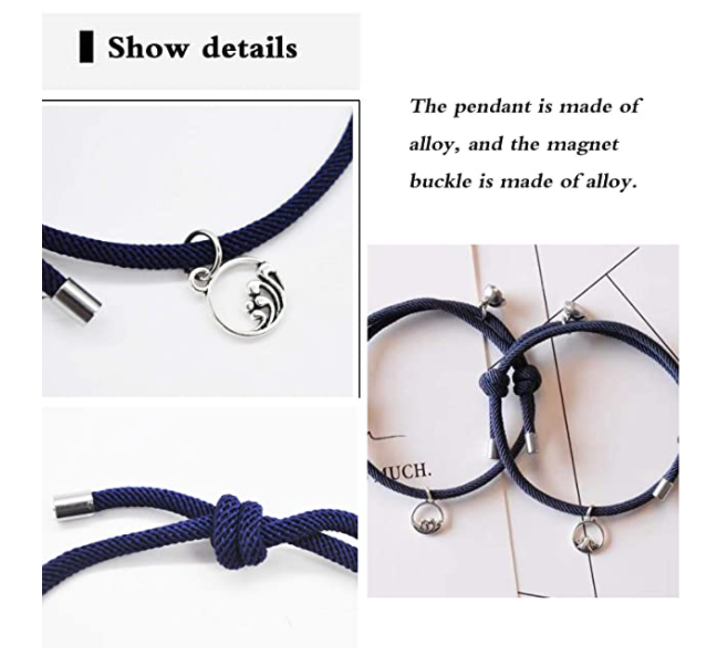 2 vòng tay bện dây dính bằng nam châm có thể điều chỉnh dành cho nam nữ tình nhân