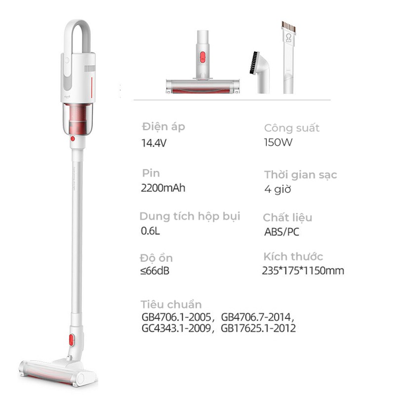 Máy Hút Bụi Cầm Tay DEERMA VC20 Plus Bản Quốc Tế, Công suất 150W, Pin 2200mAh, 3 Đầu Độ Hút_Shop.sara