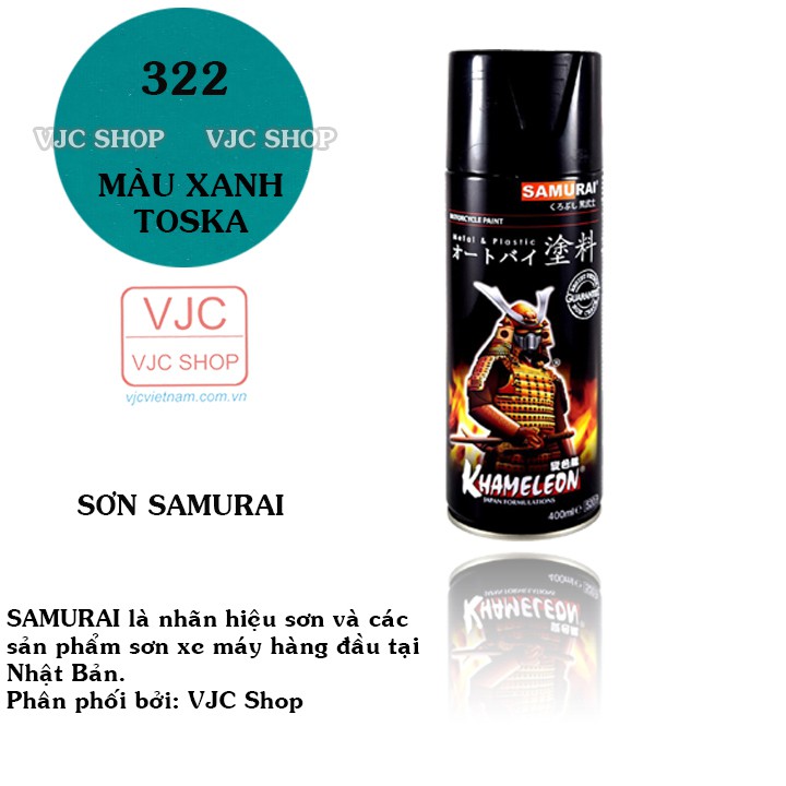 Chai sơn xịt sơn xe máy cao cấp SAMURAI màu xanh Tosca mã 322 dung tích 400 ml