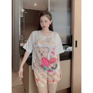 [ẢNH TỚ CHỤP] Đồ Bộ Đùi Lụa Latin Hình Gấu Cute Bear Siêu Xinh, Siêu Mát, Mặc Siêu Sướng