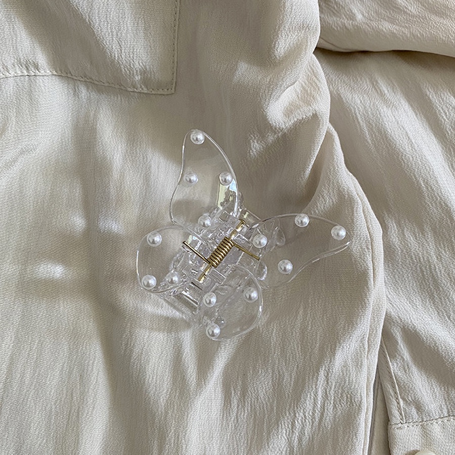 Kẹp tóc hình bướm trong suốt đính ngọc trai phong cách Hàn Quốc nữ tính