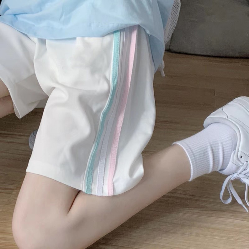 Quần short lửng 3 sọc GUU Unisex nam nữ thể thao freesize dưới 60kg cạp chun trơn