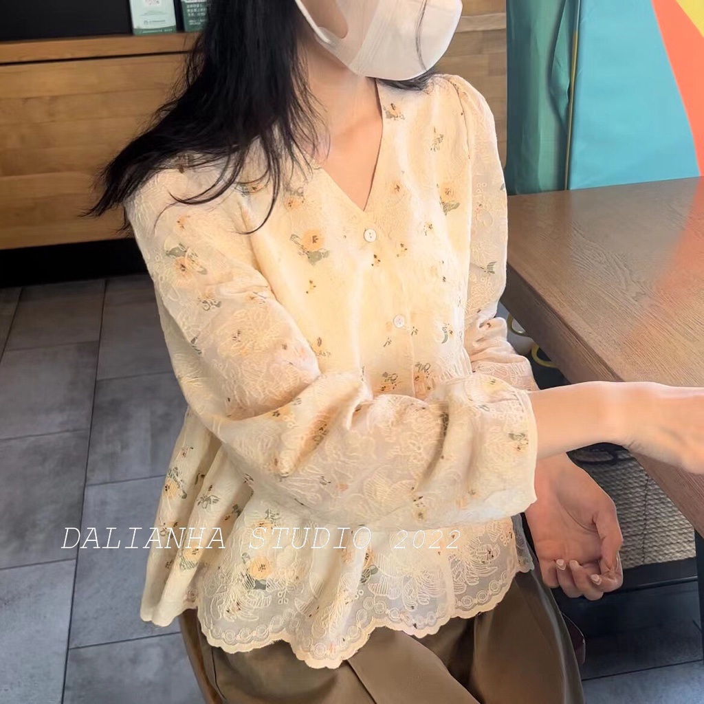 Áo Sơ Mi Dài Tay Thêu Hoa Phong Cách Pháp Cho Nữ