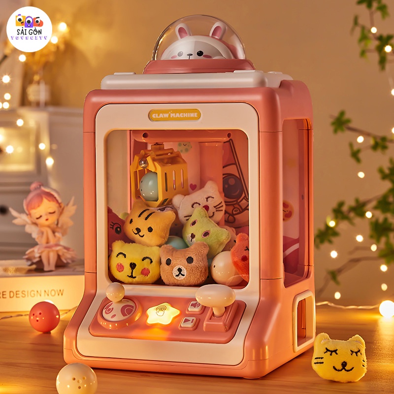 Máy Gắp Thú Gấu Bông Mini Thỏ Phi Hành Gia Có Nhạc, Đèn Bắt Mắt Kèm Theo Xu, Bóng, Gấu Cho Trẻ Thoả Sức Đam Mê
