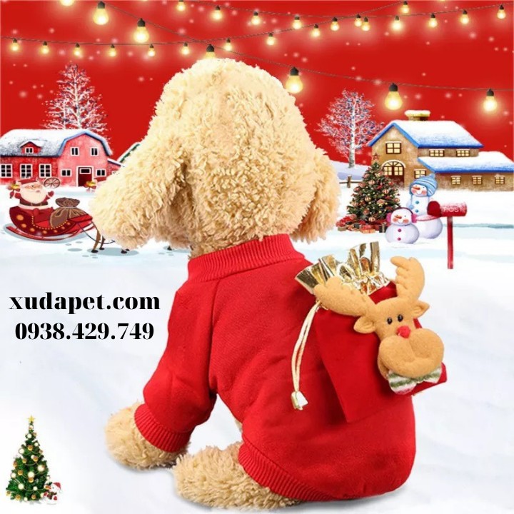 Áo Noel Cho Chó Mèo Hình Tuần Lộc 3d Kèm Túi Gấm với chất liệu vải thun co giãn cao cấp – Xudapet - SP000538