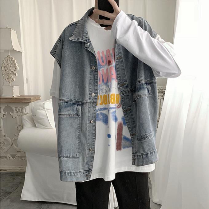 Áo Khoác Denim Không Tay Dáng Rộng Thời Trang Hàn Quốc 2019 Dành Cho Nam