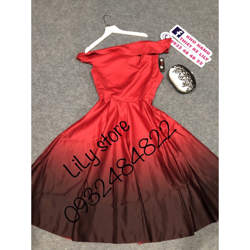 ảnh và video thật 1000% Đầm xoè lệch vai phối màu ombre