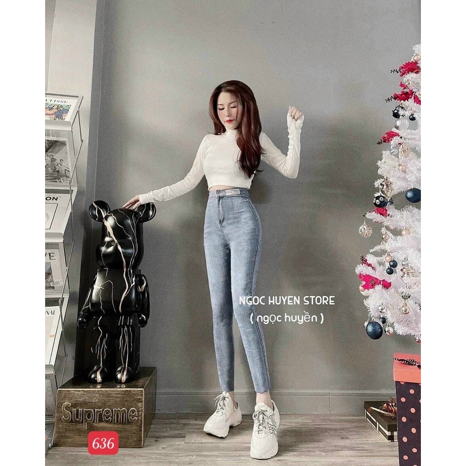 Quần Jean Nữ lưng cao💖FREESHIP💖 Quần bò nữ chất liệu denim co giãn phối lưng kiểu thời trang Lady Fashion - QJN704