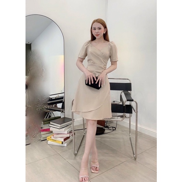 Đầm váy freesize xếp li eo 2 màu