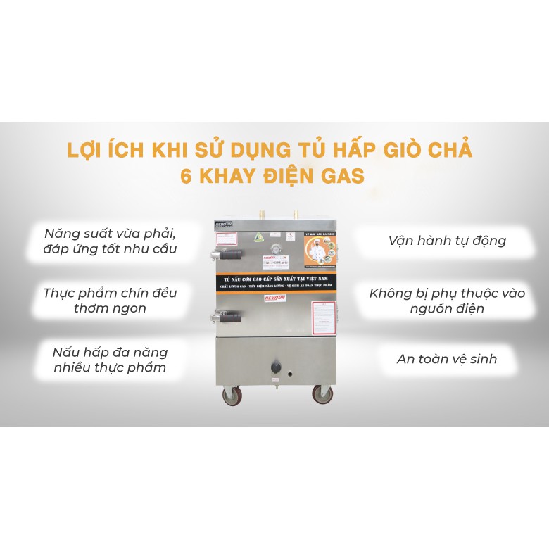 Tủ hấp giò chả 36 kg/mẻ 6 khay bằng điện gas  NEWSUN Việt Nam - Bảo hành 12 tháng