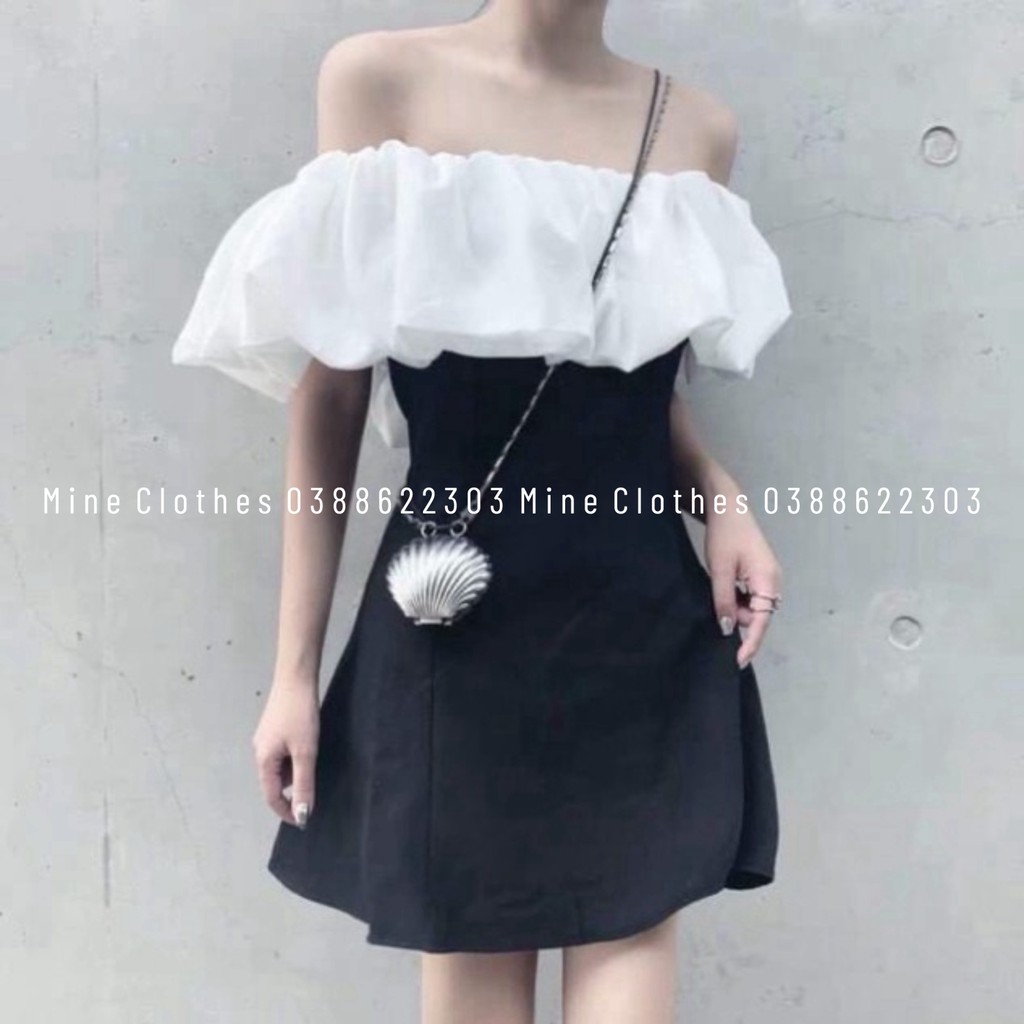 Váy  trắng tay bồng trễ vai dáng xòe tiểu thư/ Váy suông nữ dáng ngắn hàn quốc_Moonunisex | BigBuy360 - bigbuy360.vn