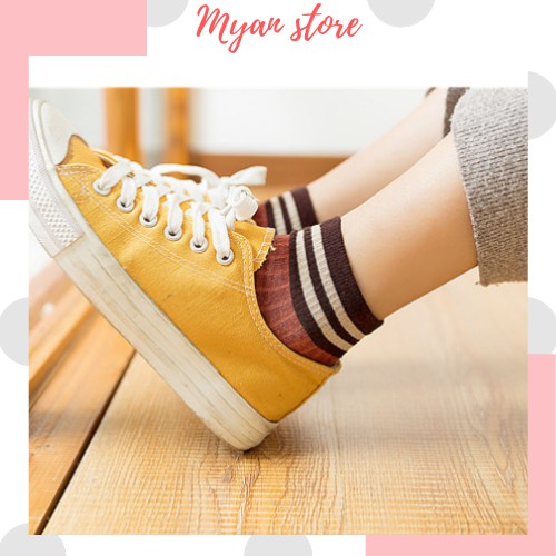 Tất nam nữ cổ trung, tất cổ thấp mix họa tiết kẻ ngang - Myan Store