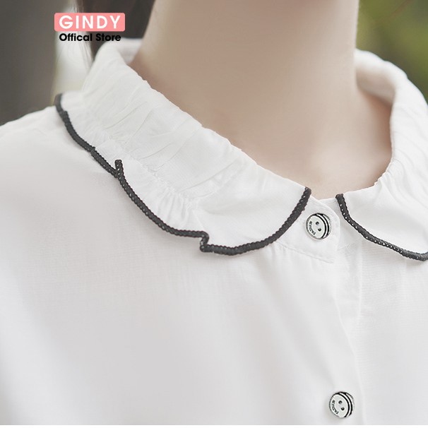 Áo sơ mi nữ cổ bèo GINDY tay lỡ loe vải lụa dáng suông basic trơn màu trắng thời trang nữ công sở, học sinh A6177