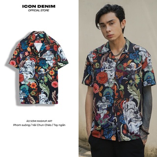 Áo Sơ Mi Nam ICON DENIM Tay Ngắn Chất Chun Chéo Cổ bẻ Mashup Art SM100011
