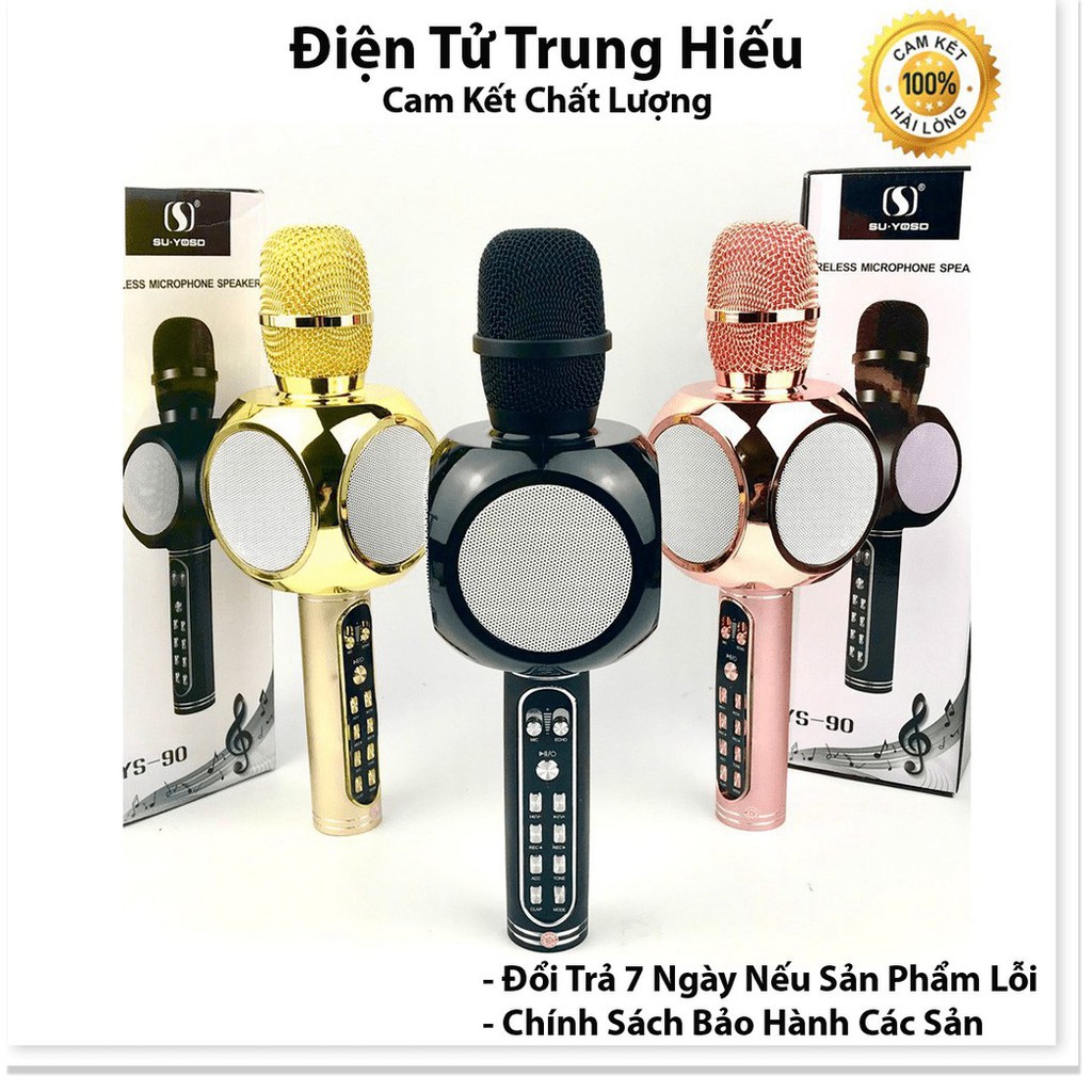 [Giá sốc] Micro karaoke bluetooth YS-90, mic hát không dây hỗ trợ thu âm, tích hợp loa bass , gắn thẻ nhớ usb