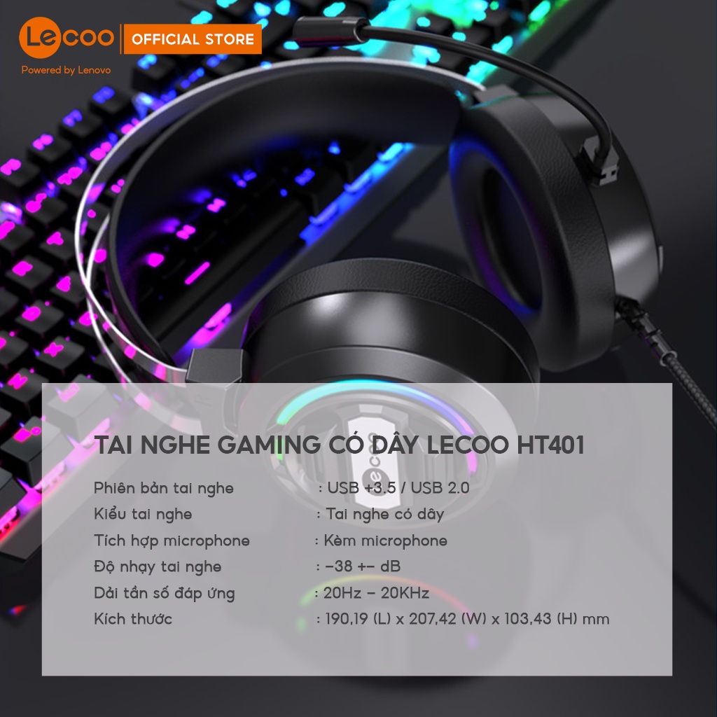 Tai nghe gaming có dây Lecoo HT401, có mic và đèn LED - BH 12 tháng