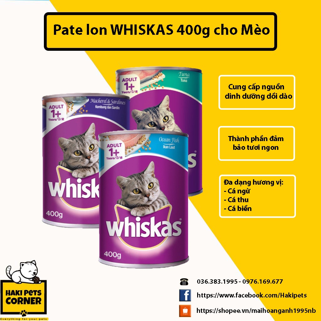 Thức ăn cho mèo pate Whiskas lon 400g